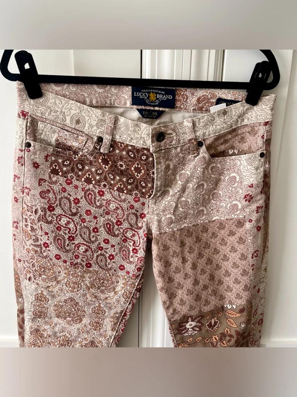 Lucky Brand Charlie Skinny Boho Patchwork Jeans Beige Sz 10 - Picture 7 of 16